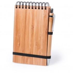 Bambusowy notatnik A6, długopis - V2966-16